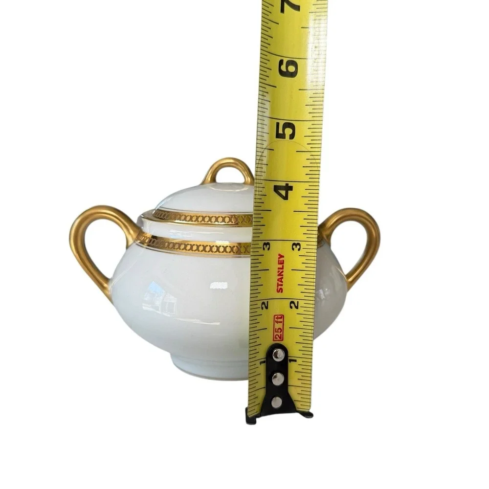 Haviland Limoges Marquis Sugar Bowl w Lid & Creamer Gold Trim - 2 Piece Set